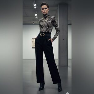 MAJESTIC FILATURES deluxe medium fitted high neck print long sleeve top